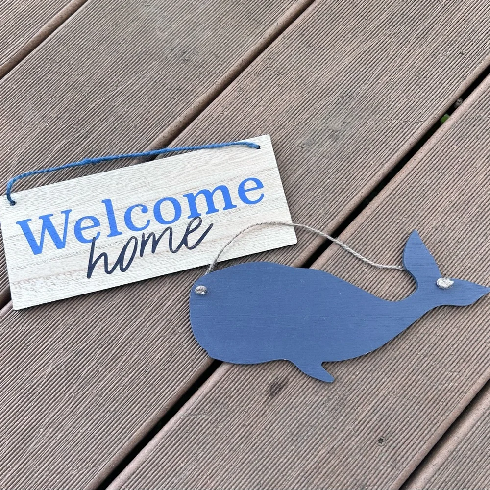 🩶5/$30 Target One Spot Whale Decor Mini Hanging Signs NEW